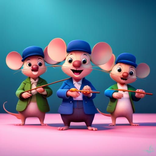 Cute Mice With Trombones as 3D Digital Art