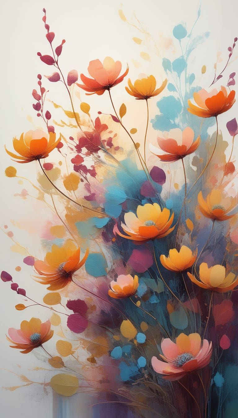 Vibrant Abstract Floral Artistry in Soft Pastels and Golden ...