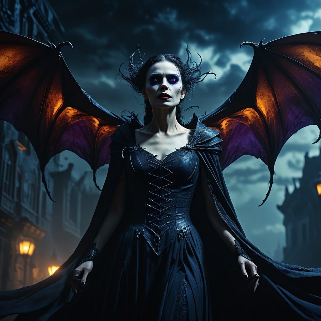Ethereal Vampire Goddess in Dark, Whirling Mist