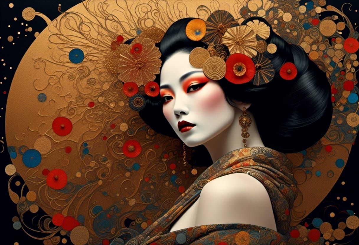 Geisha Portrait in Gustav Klimt Style