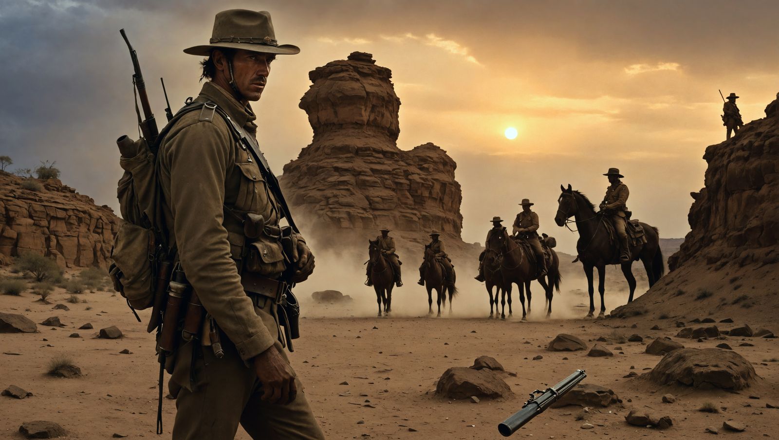 Australian Lighthorseman Amidst Desert Carnage