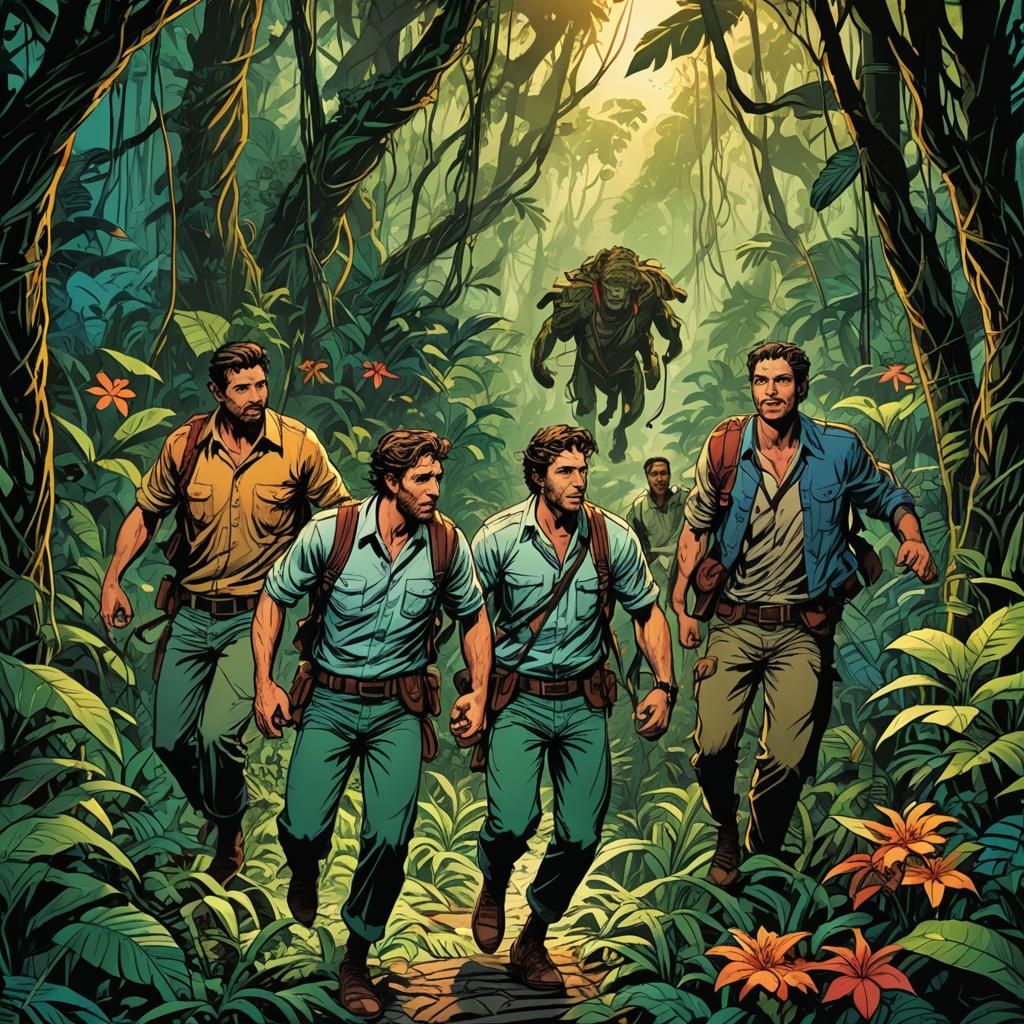 Entangled Jungle Trek: Vibrant Comic Book Art