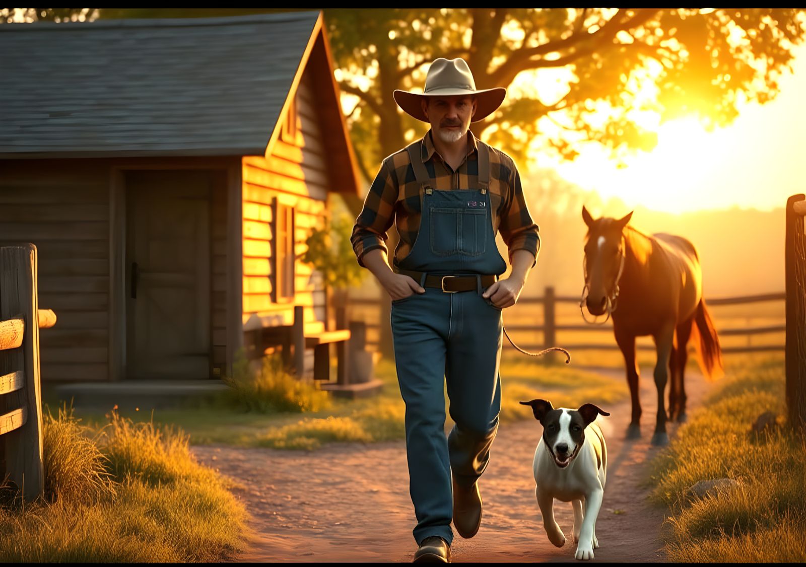 19th Century Farmer Strolls Home with Happy Dog