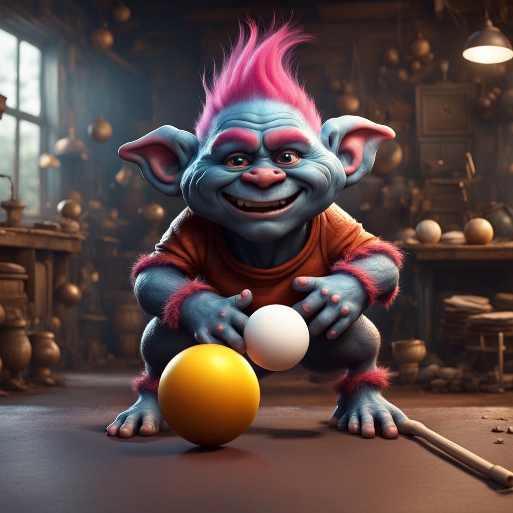 Hyperrealistic Cute Trolls Playing Ping Pong
