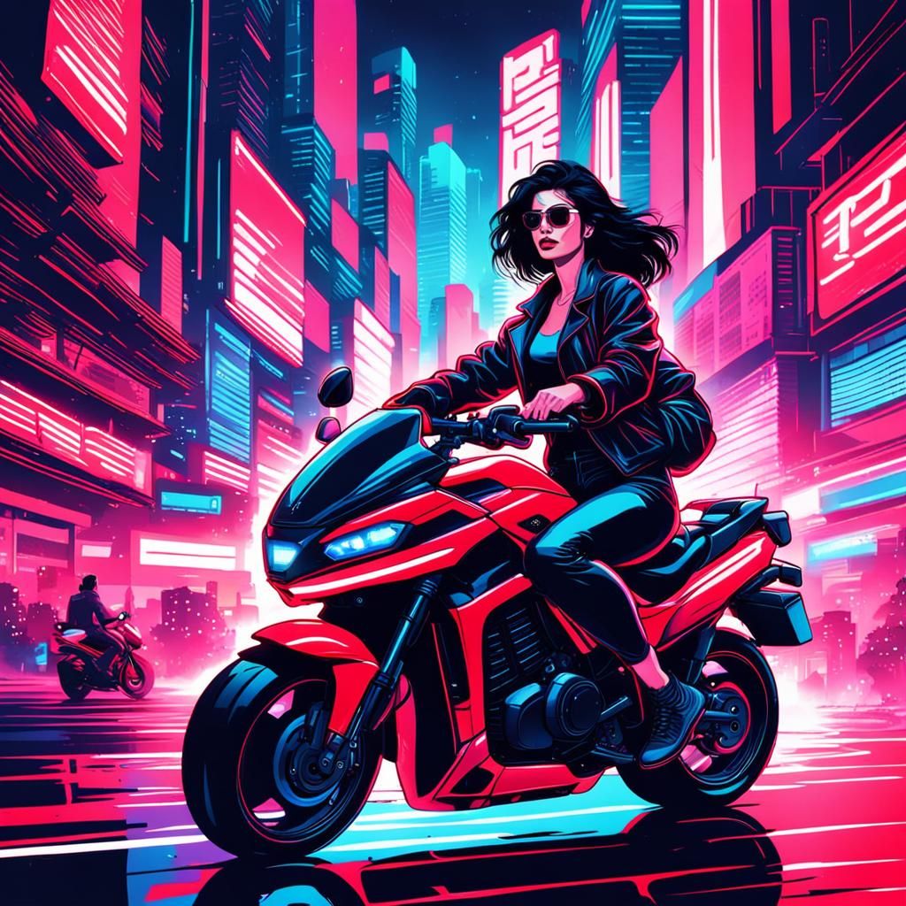 Synthwave Motorcycle Ride in Neon City