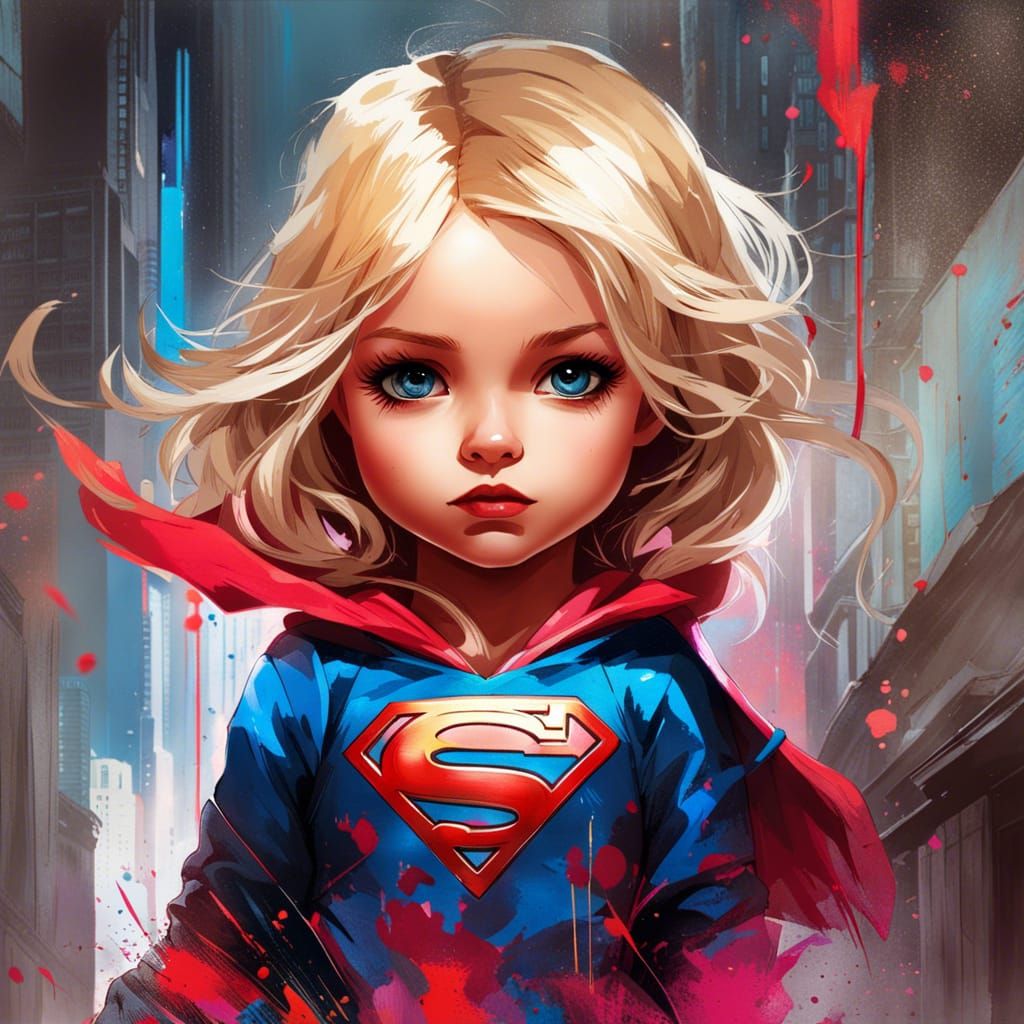 Chibi Supergirl in Street Clothes, Splash Art Style