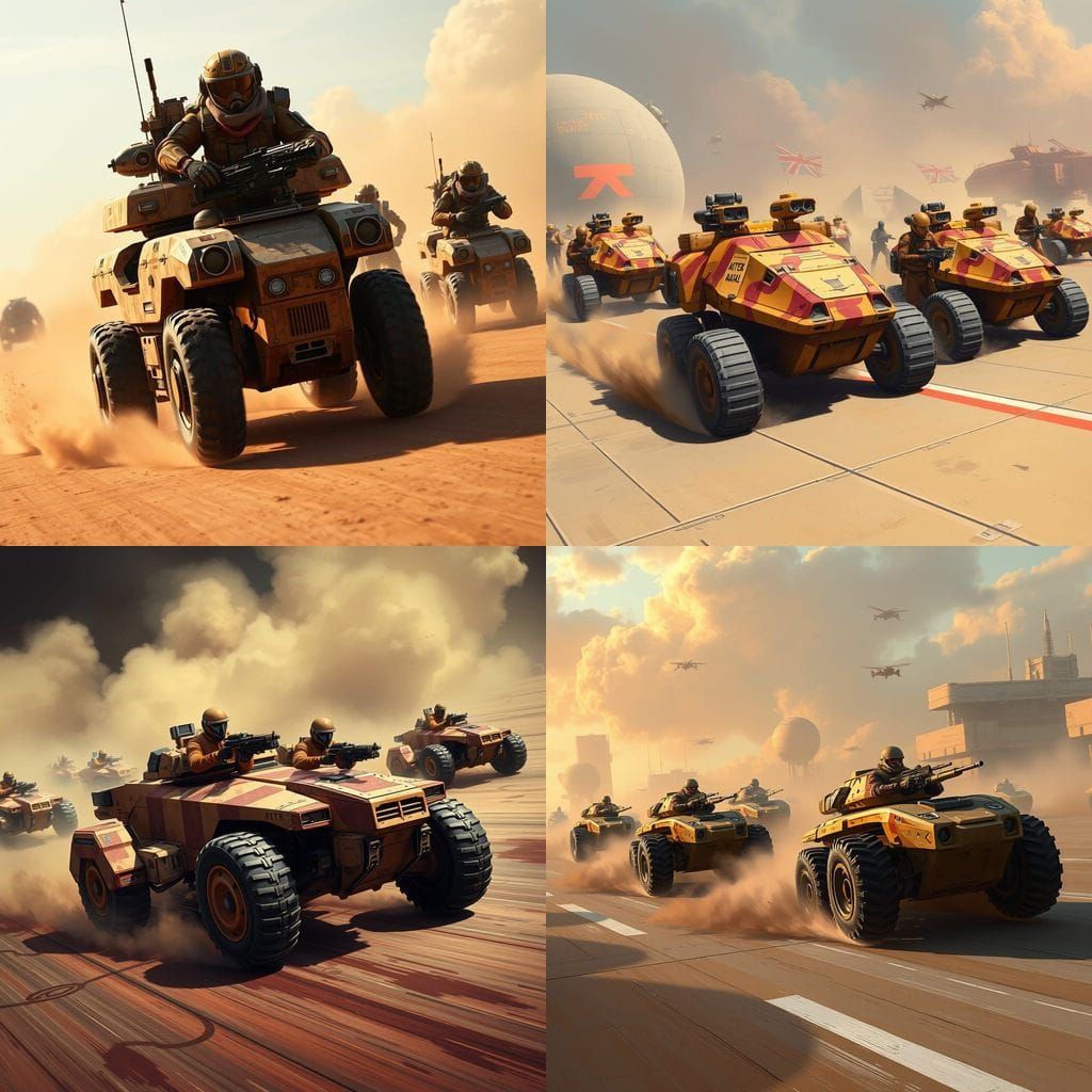 Sci-Fi Armoured Assault Vehicles in Burgundy and Tan Camoufl...