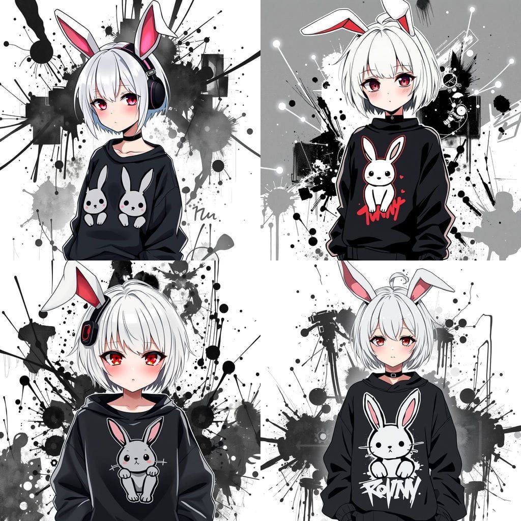 Anime Girl with Cyberpunk Bunny Ears in Graffiti-Inspired Co...