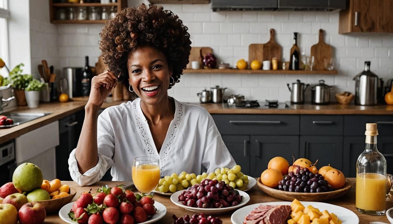 Mystical Cancerian Black Woman Celebrates in Dollhouse