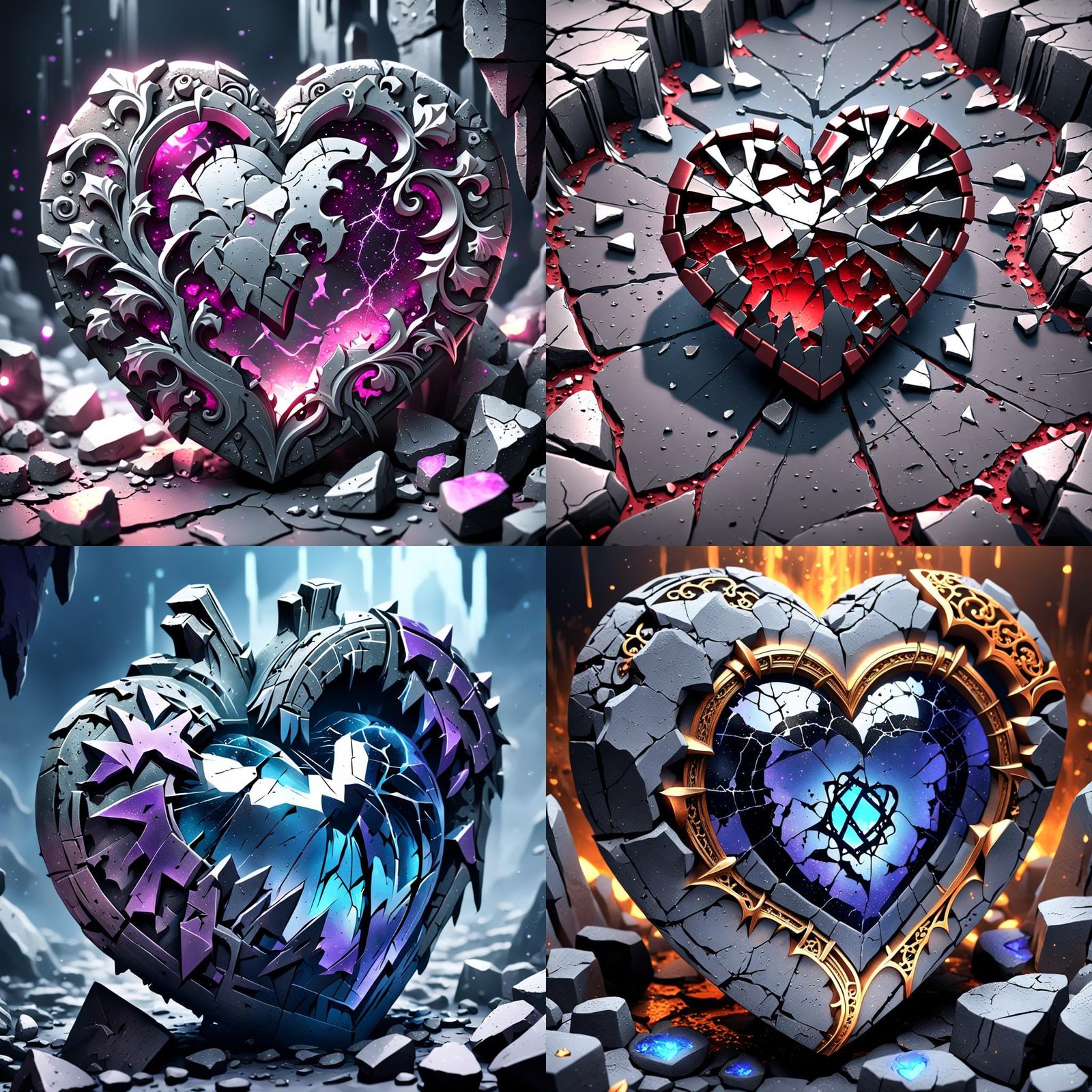 Stone Heart Shattering in Anime Gothic Style