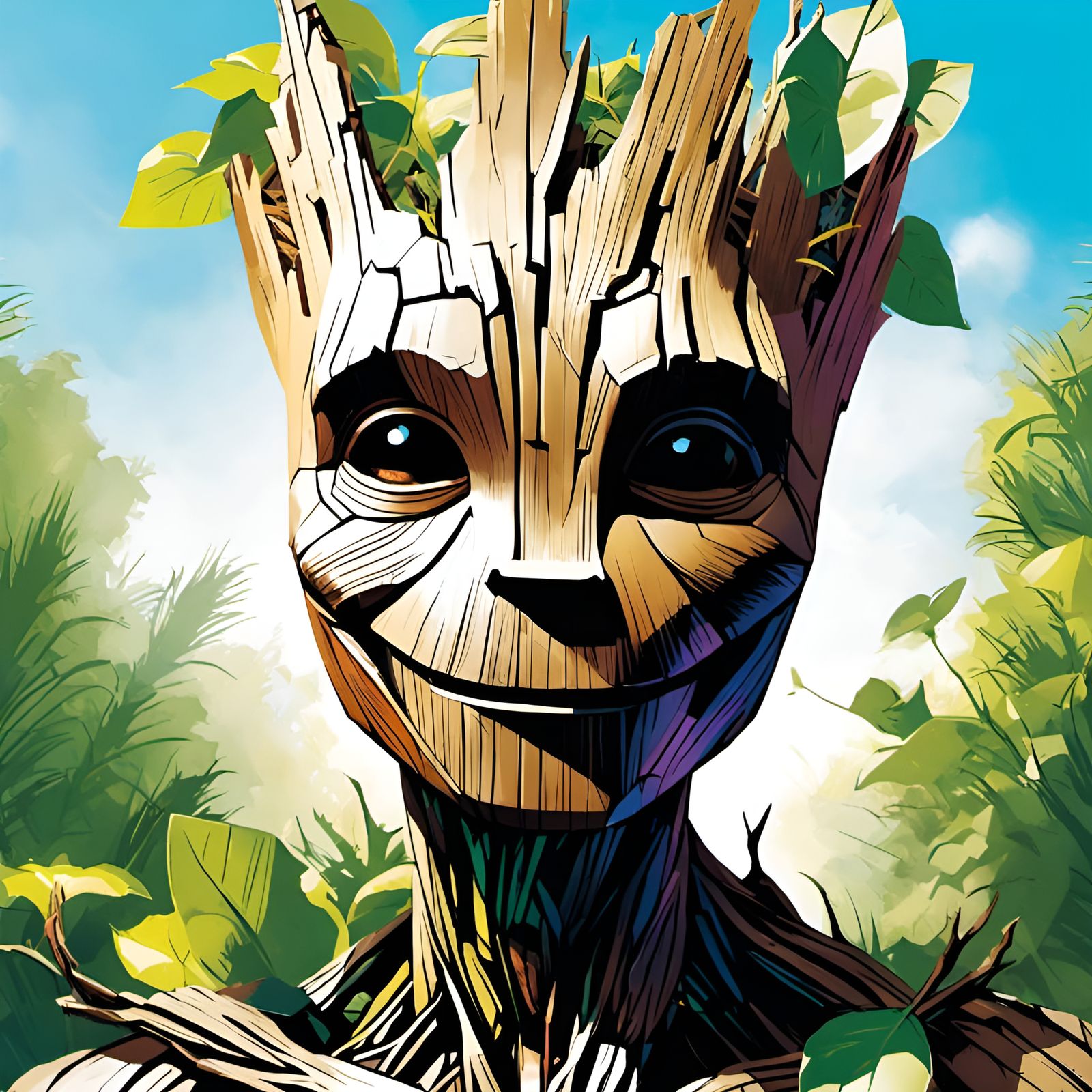 Groot Portrait with Duct Tape in Illustrative Style