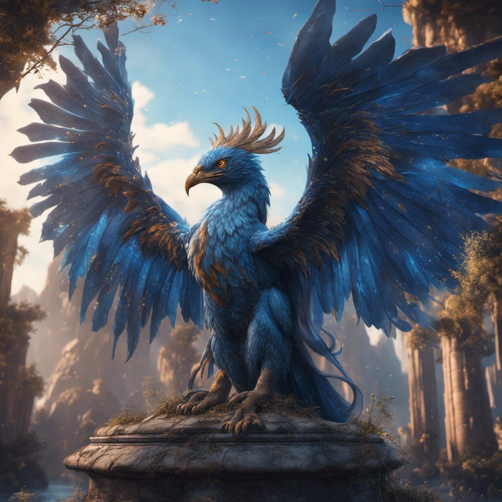 Detailed Blue Phoenix Fantasy Concept Art