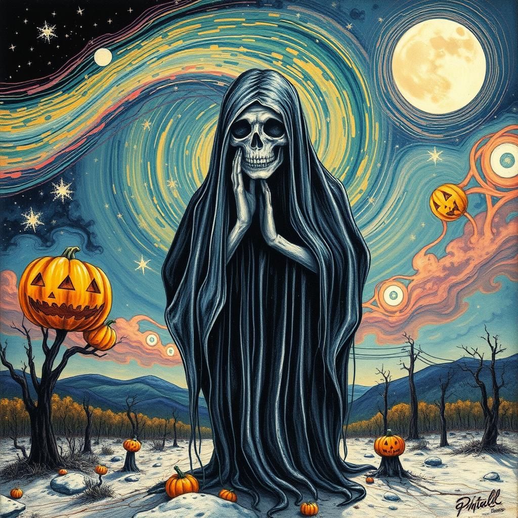 Surreal Halloween Figure in Futuristic Abstract Style