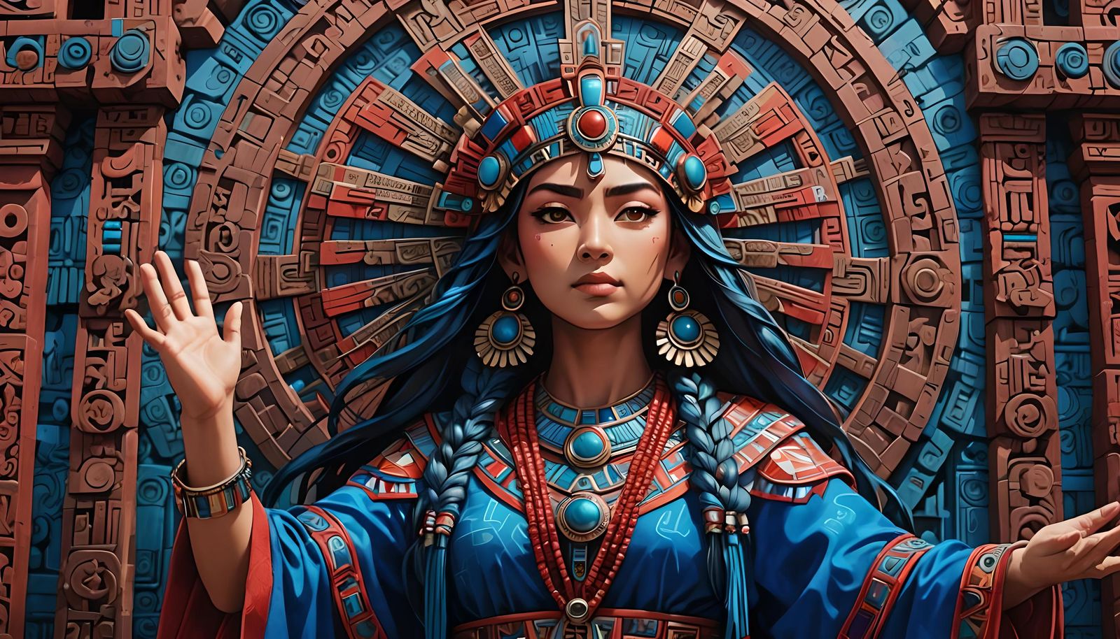 Aztec Goddess Portrait in Cel-Shaded Style