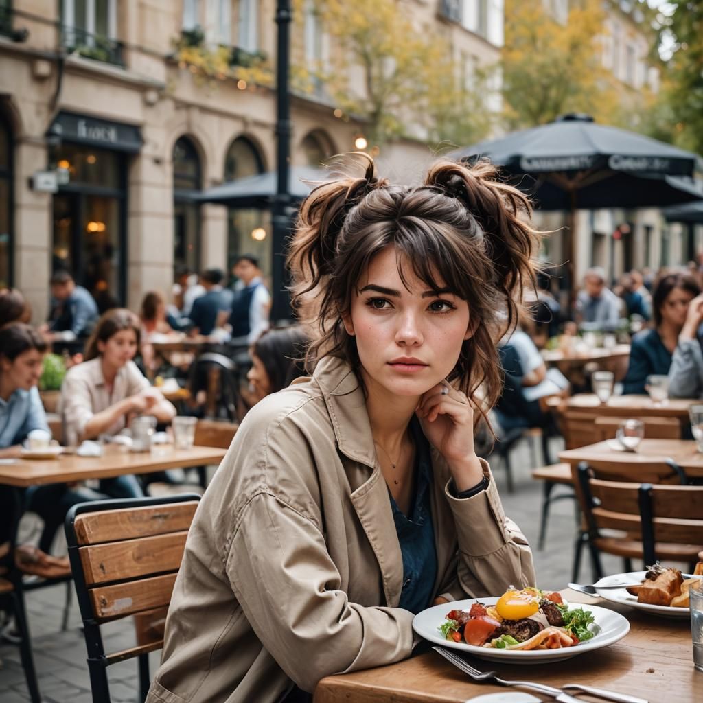 Elegant Brunette at Lunch: Professional Photography