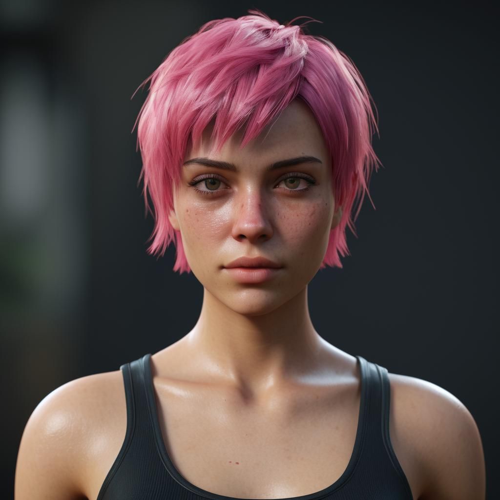 Woman with Pink Hair in High Resolution