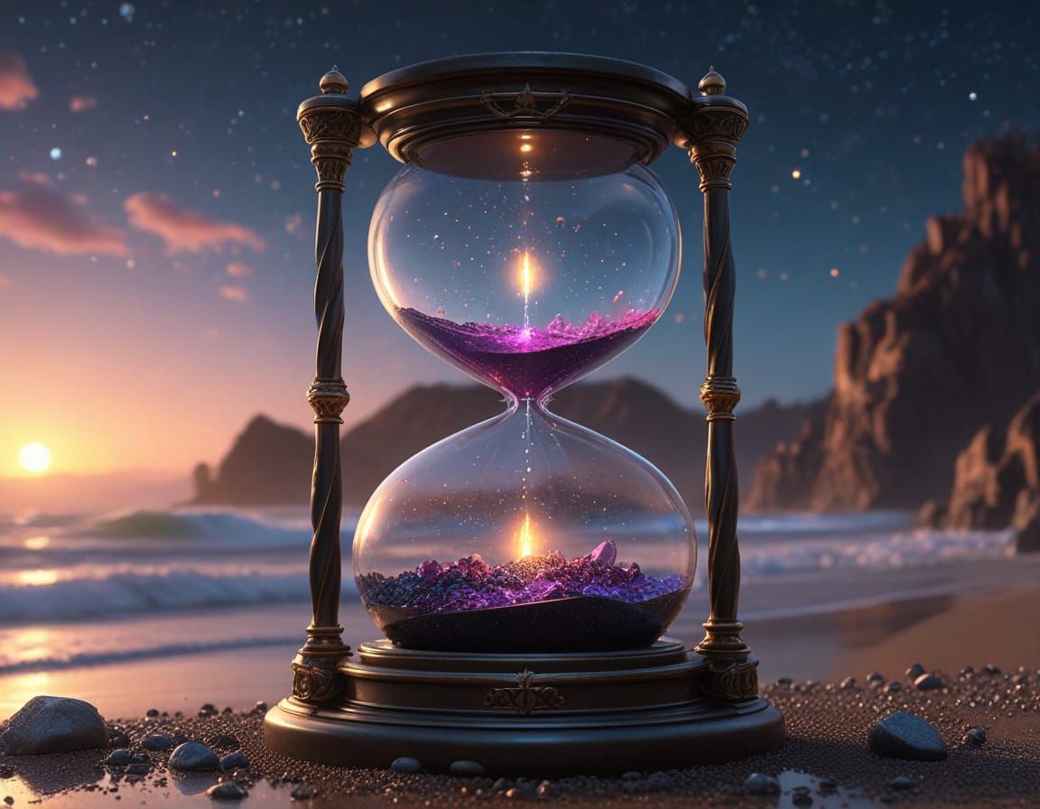 Ethereal Hourglass in Cosmic Night Sky