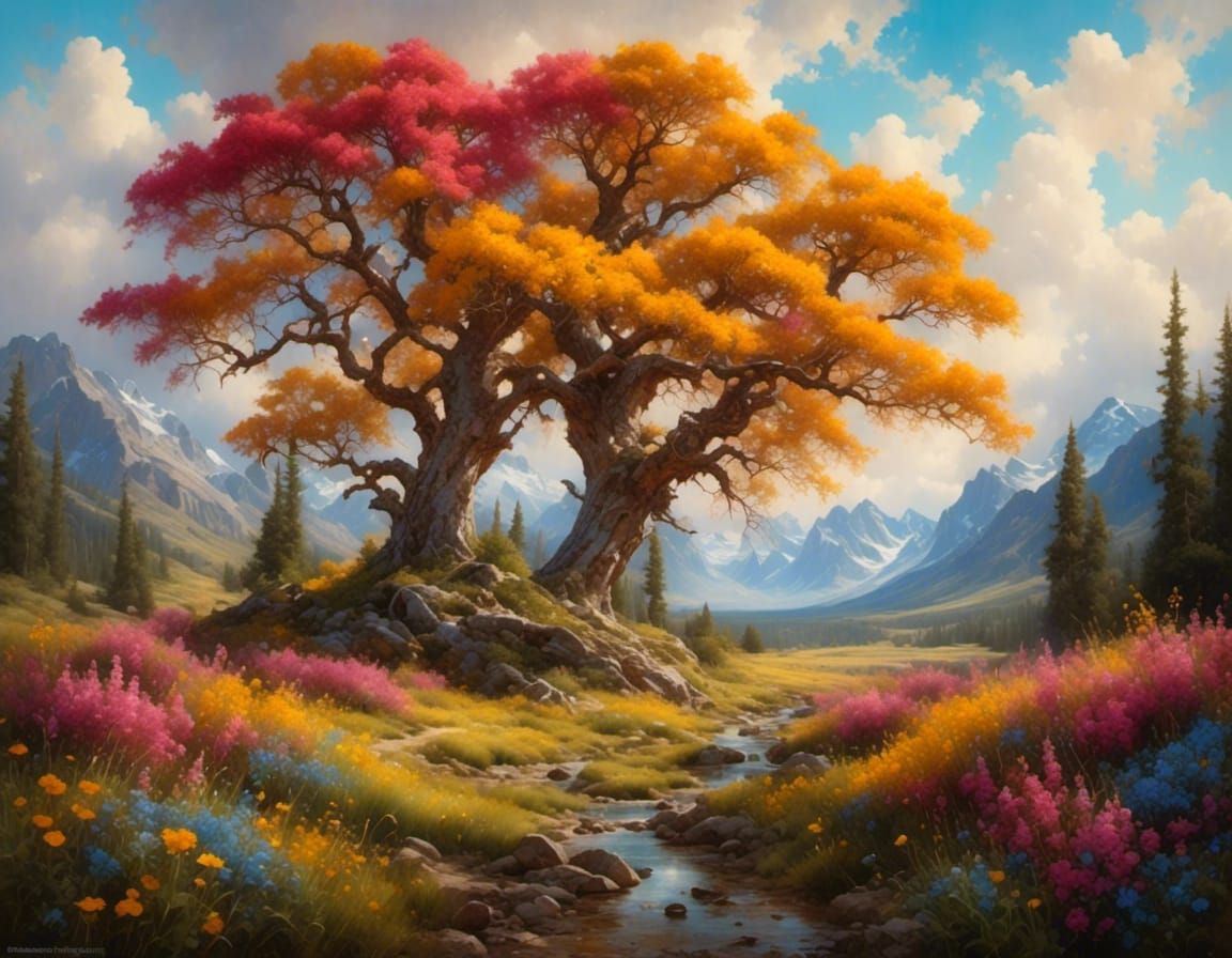 Birch Trees in Wildflower Meadow: Fantasy Concept Art