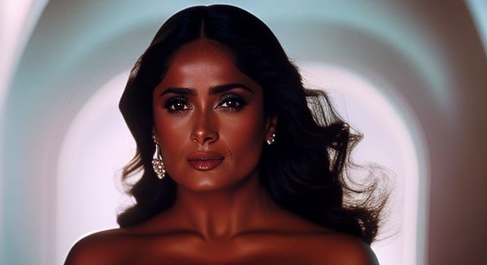 Salma Hayek Portrait with Neon Lighting
