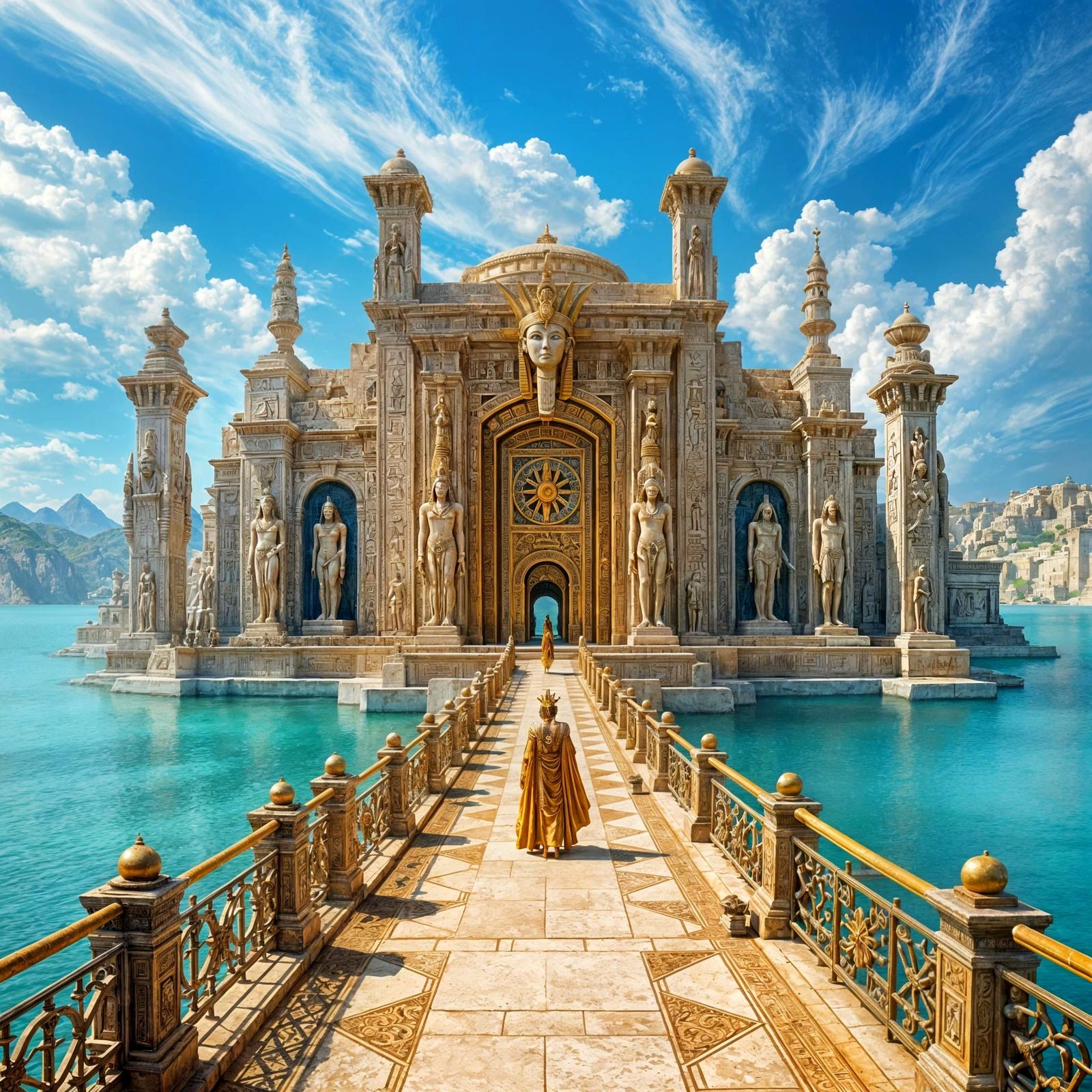 Atlantis Bridge Digital Painting with Egyptian Crown