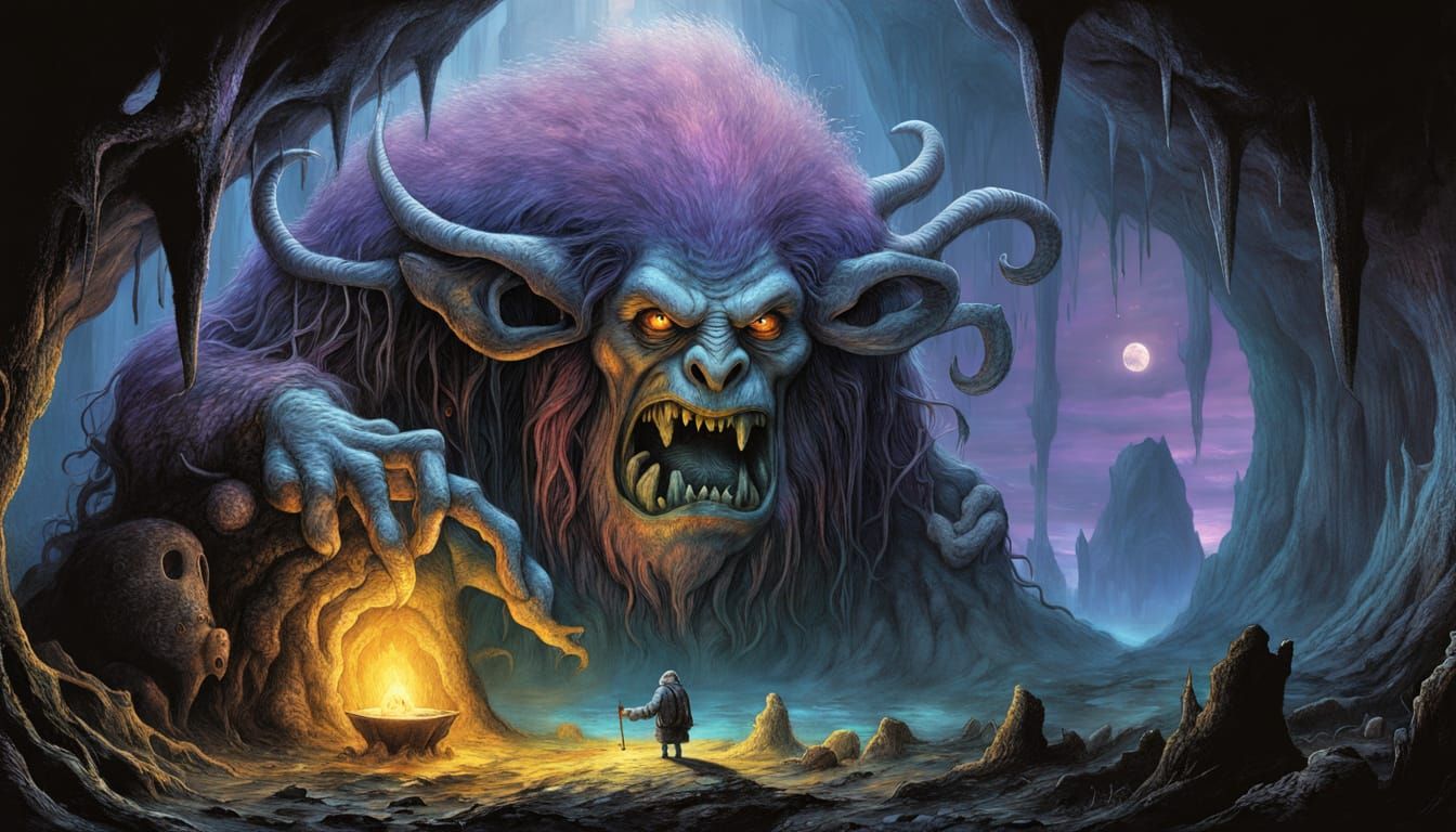 Troll Guarding Cave Entrance in Digital Painting