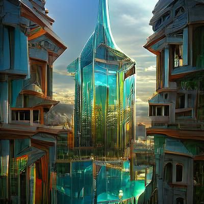 Utopian Glass City at Golden Hour