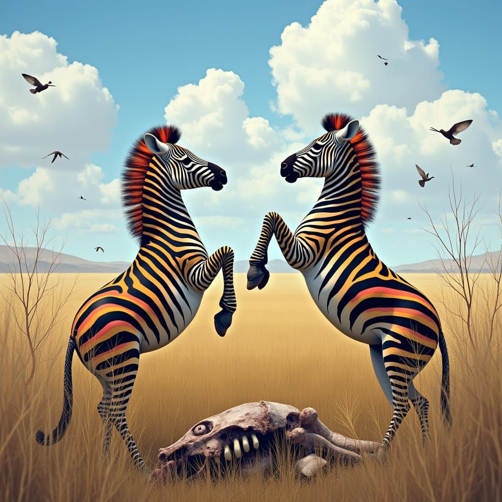 Rainbow Zebras Graze in Hyperdetailed Wildlife Photo