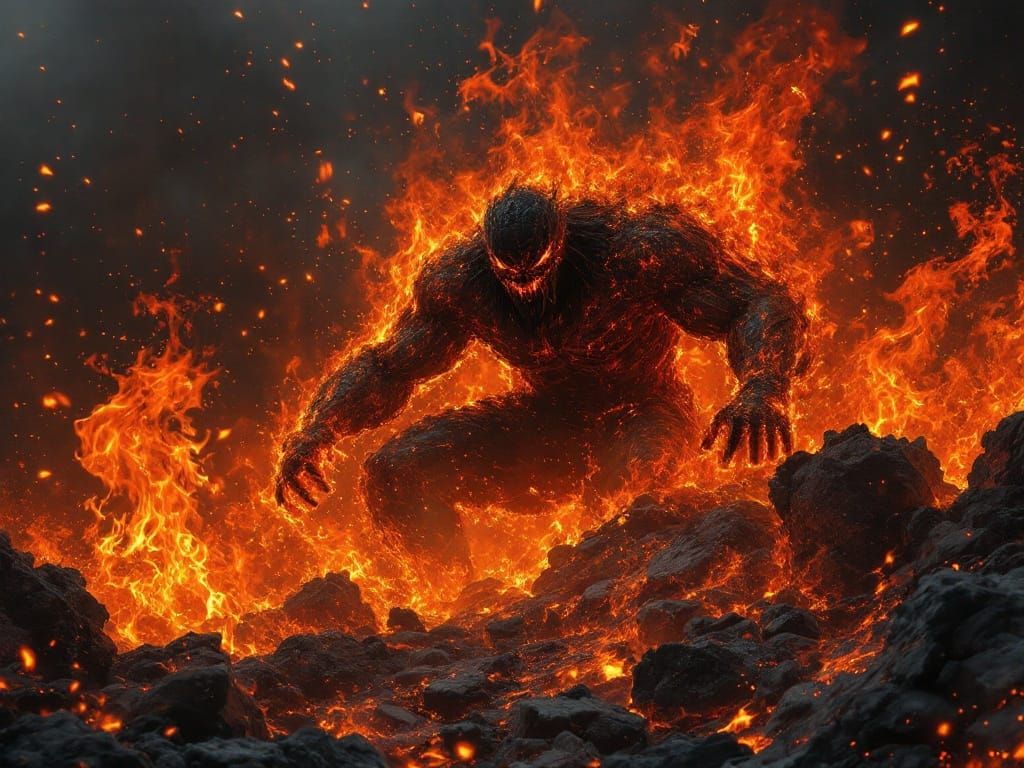 Epic Cinematic Digital Painting of a Man in Flames