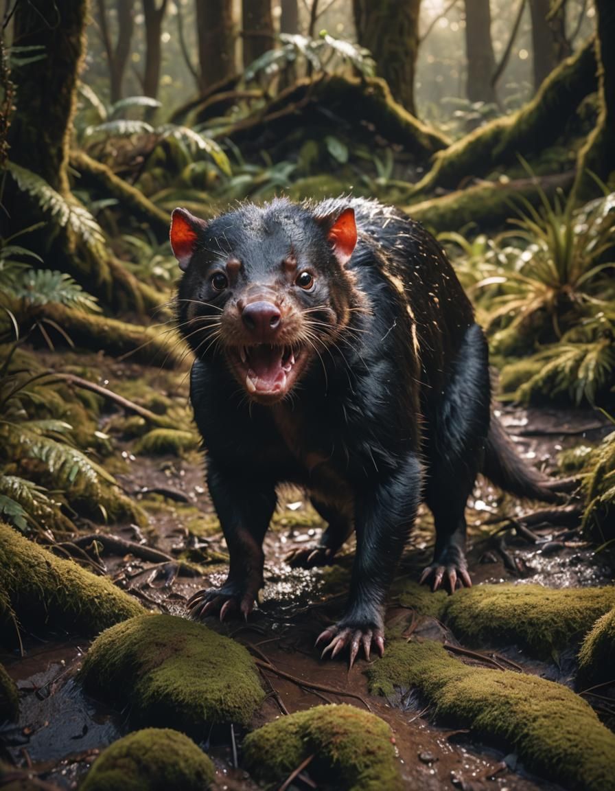 Tasmanian Devil Portrait in Natural Habitat