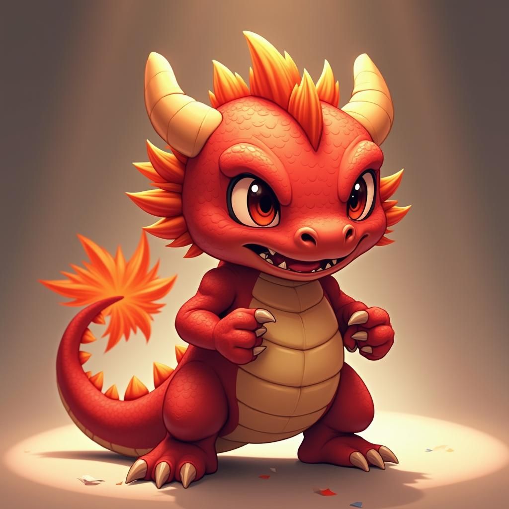 Adorable Chibi Red Dragon in Studio Trigger Style