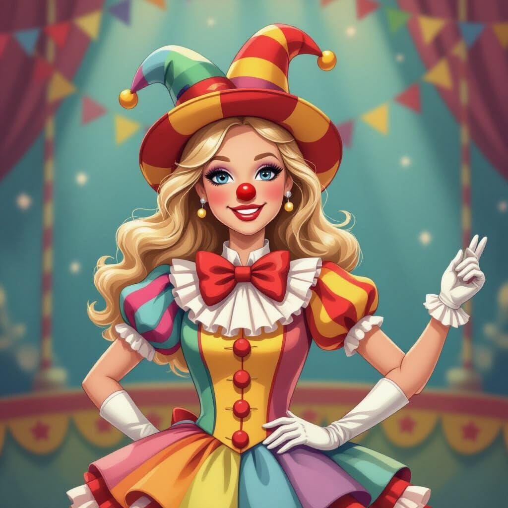 Barbie as Circus Clown in Whimsical Style