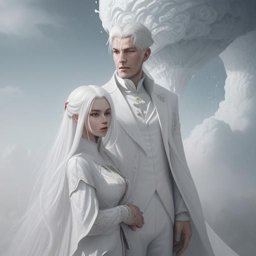 Cloud Couple with Rose in Detailed Matte Painting