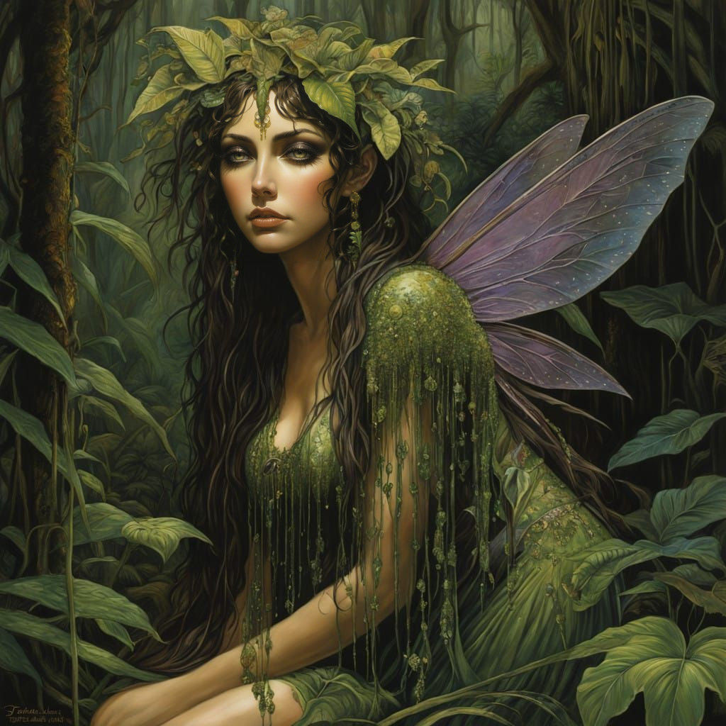 Ethereal Weeping Fairy in Dystopian Everglades Landscape