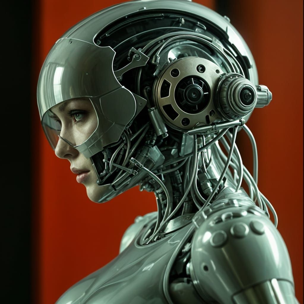 Female Cyborg in Action, Surrealist Photo