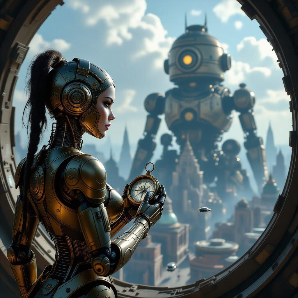 Robot Woman Explorer in Ancient Automaton City