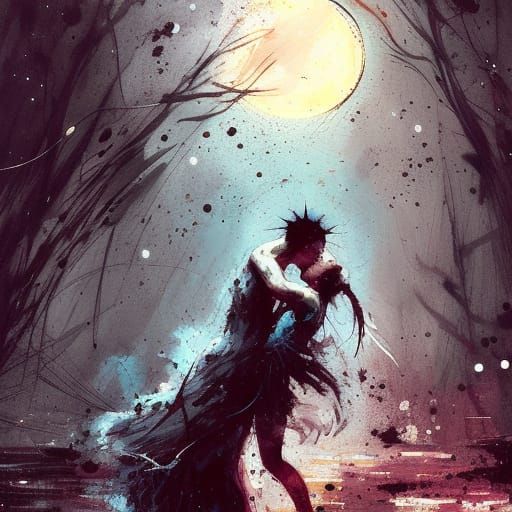 Lovers Embrace Under Sun and Moon