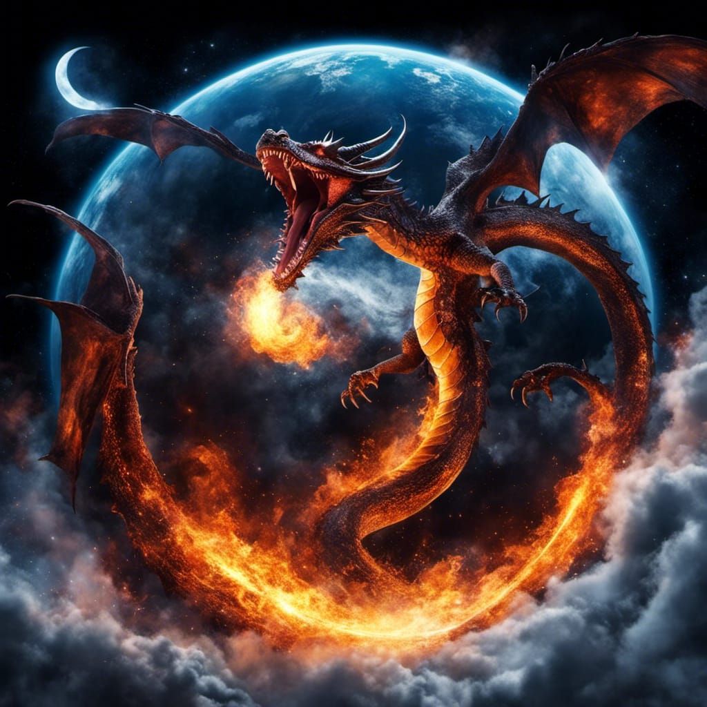 Fiery Dragons in Cosmic Horror Landscape