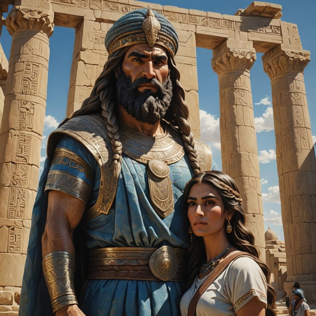 Assyrian Giant and Arab Girl in Dramatic Sunlight