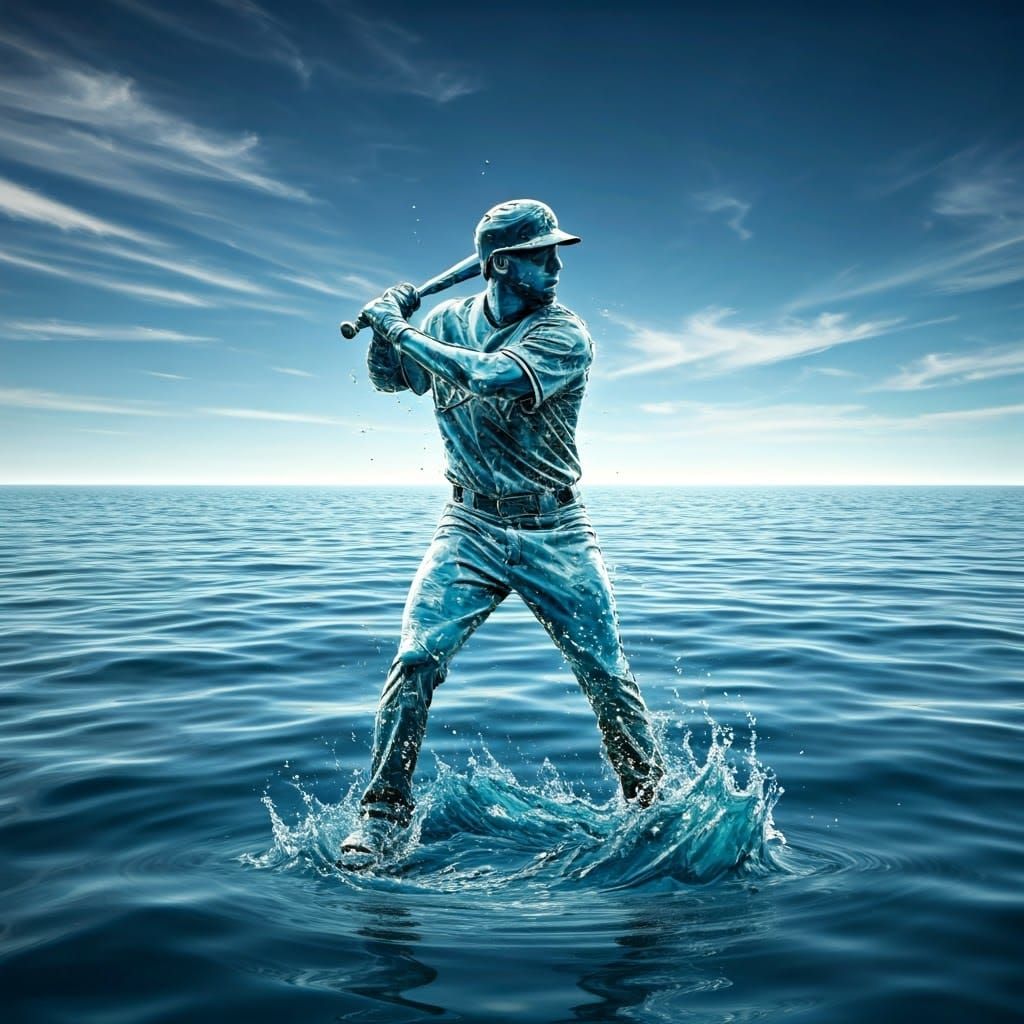Ethereal Water Sculpture of a Baseball Player