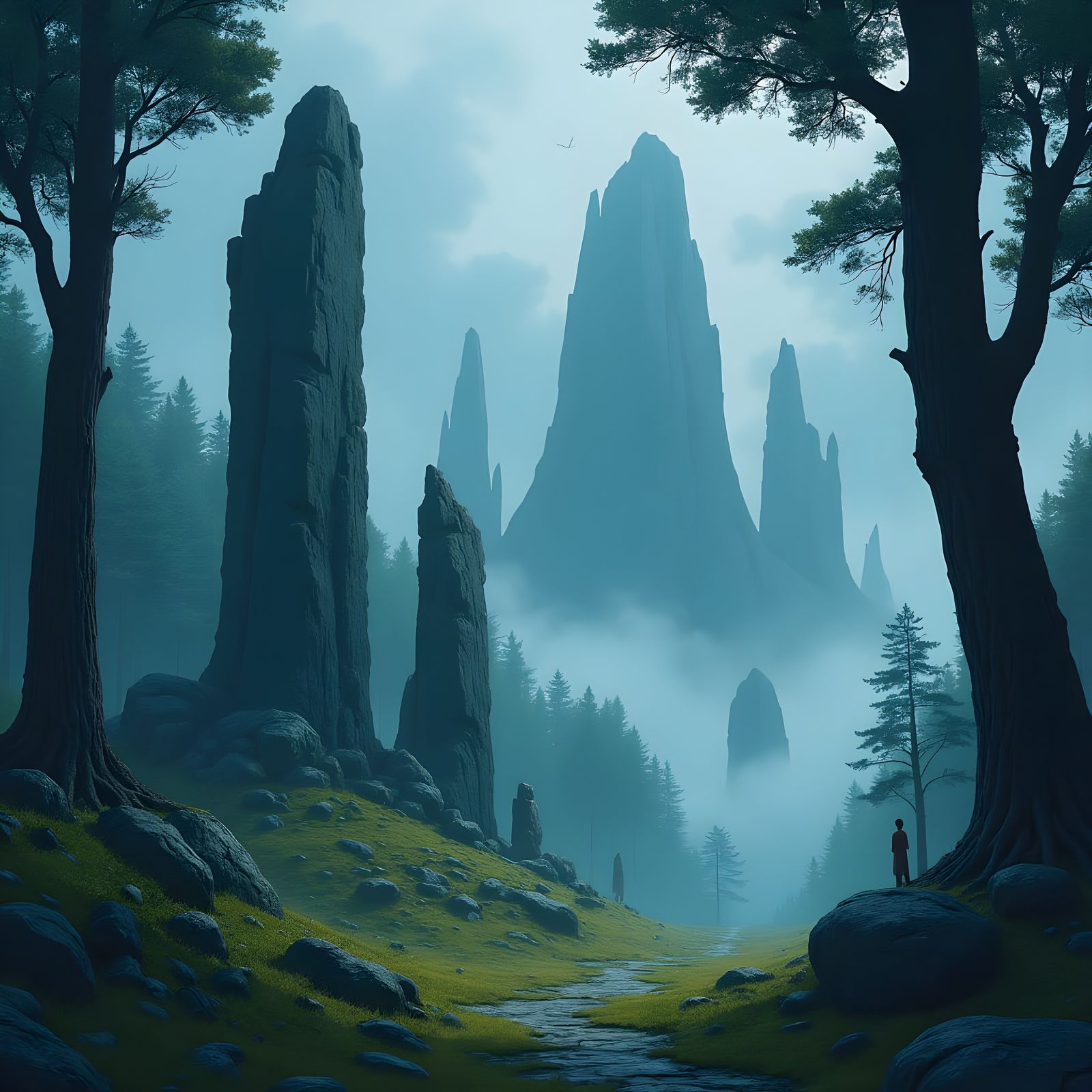 Anime Standing Stones in Forest Glade