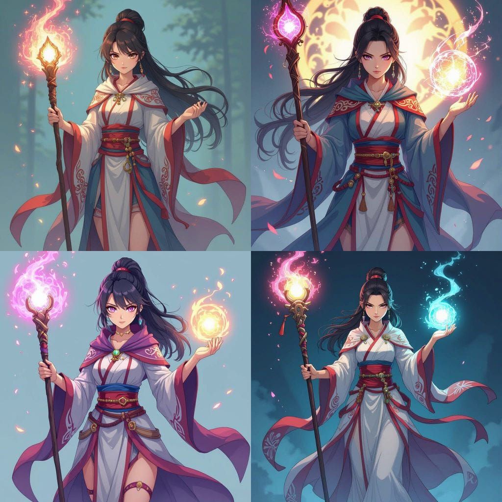 Anime Mage Heroine With Glowing Staff, Cel Shading