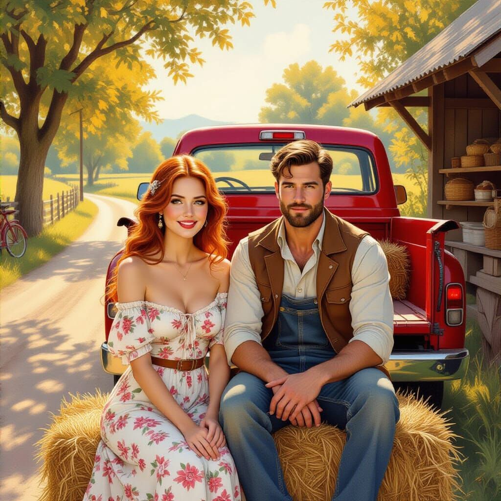 Romantic Realism Couple on Hay Bale