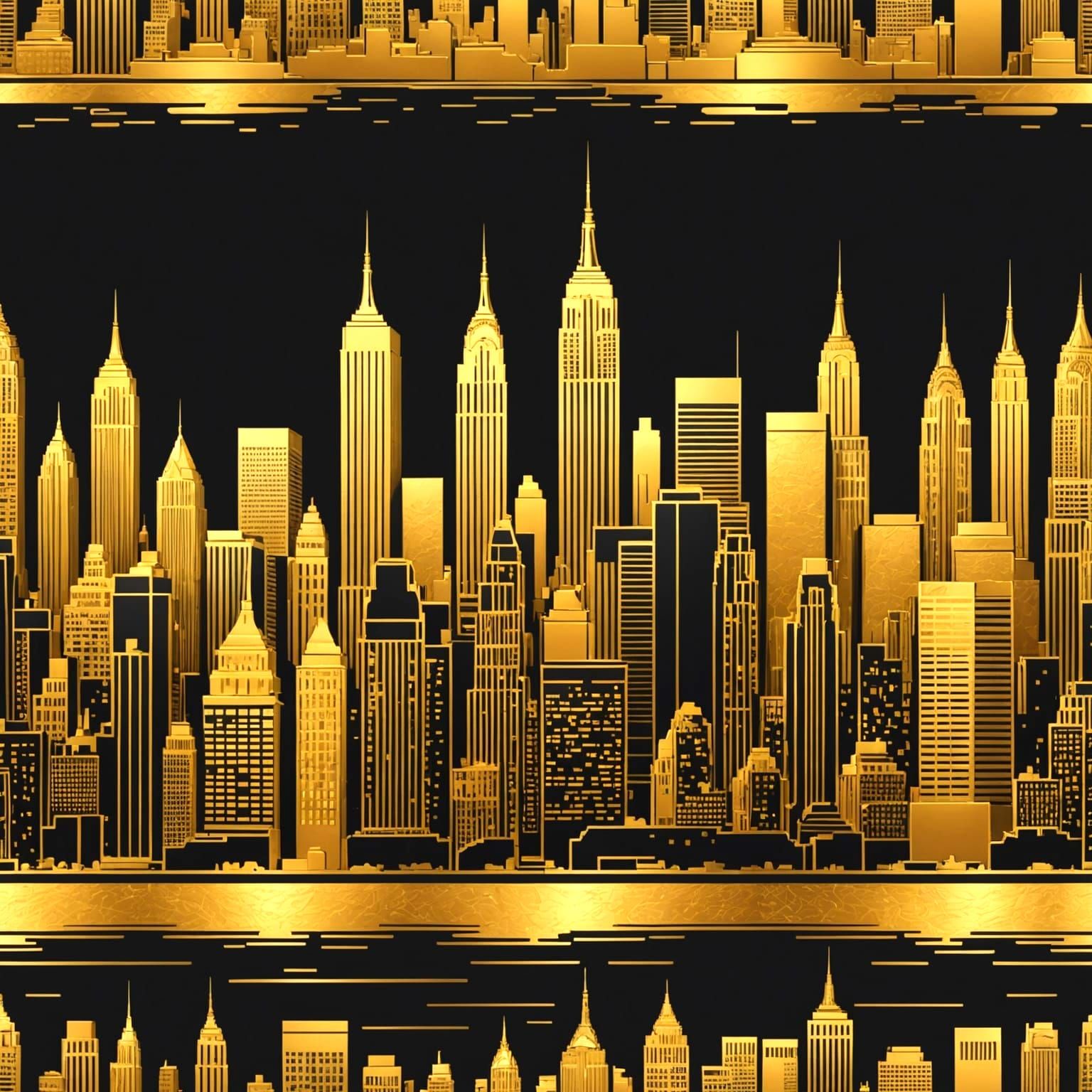 Gold Foil New York Skyline Masterpiece in Minimalist Style