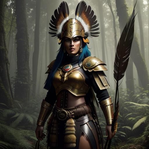 Bronzepunk Indigenous Warrior Aiming Alien Bow