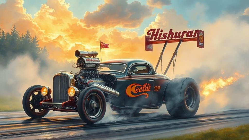 NHRA Gasser Hot Rod in Watercolour Style