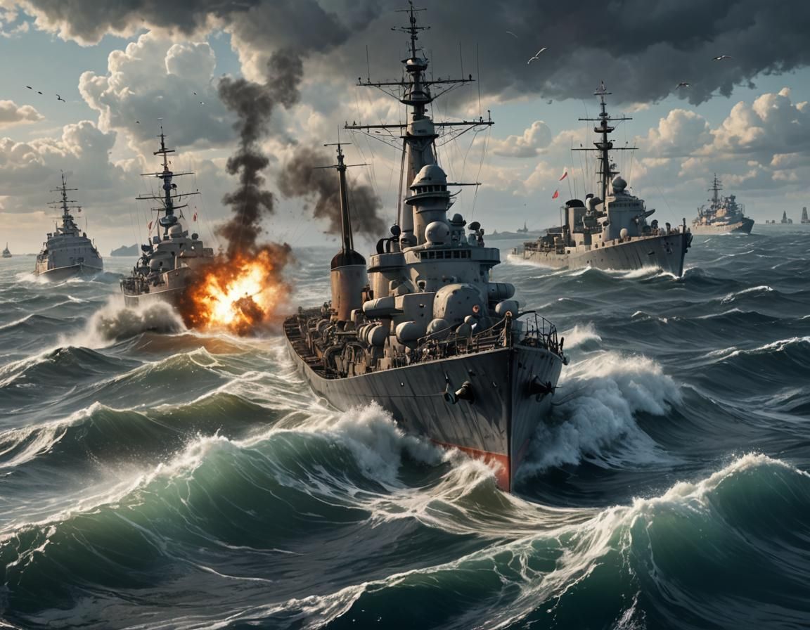 WWII German Submarine Torpedo Attack in Hyperrealism