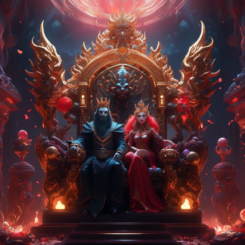 demon King and Queen of the underworld sitting majestically ...