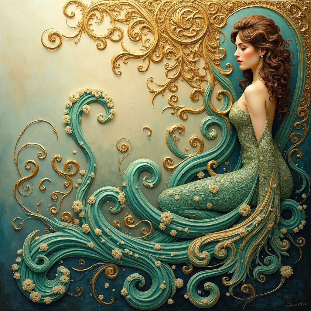 Lush Art Nouveau Abstract Composition
