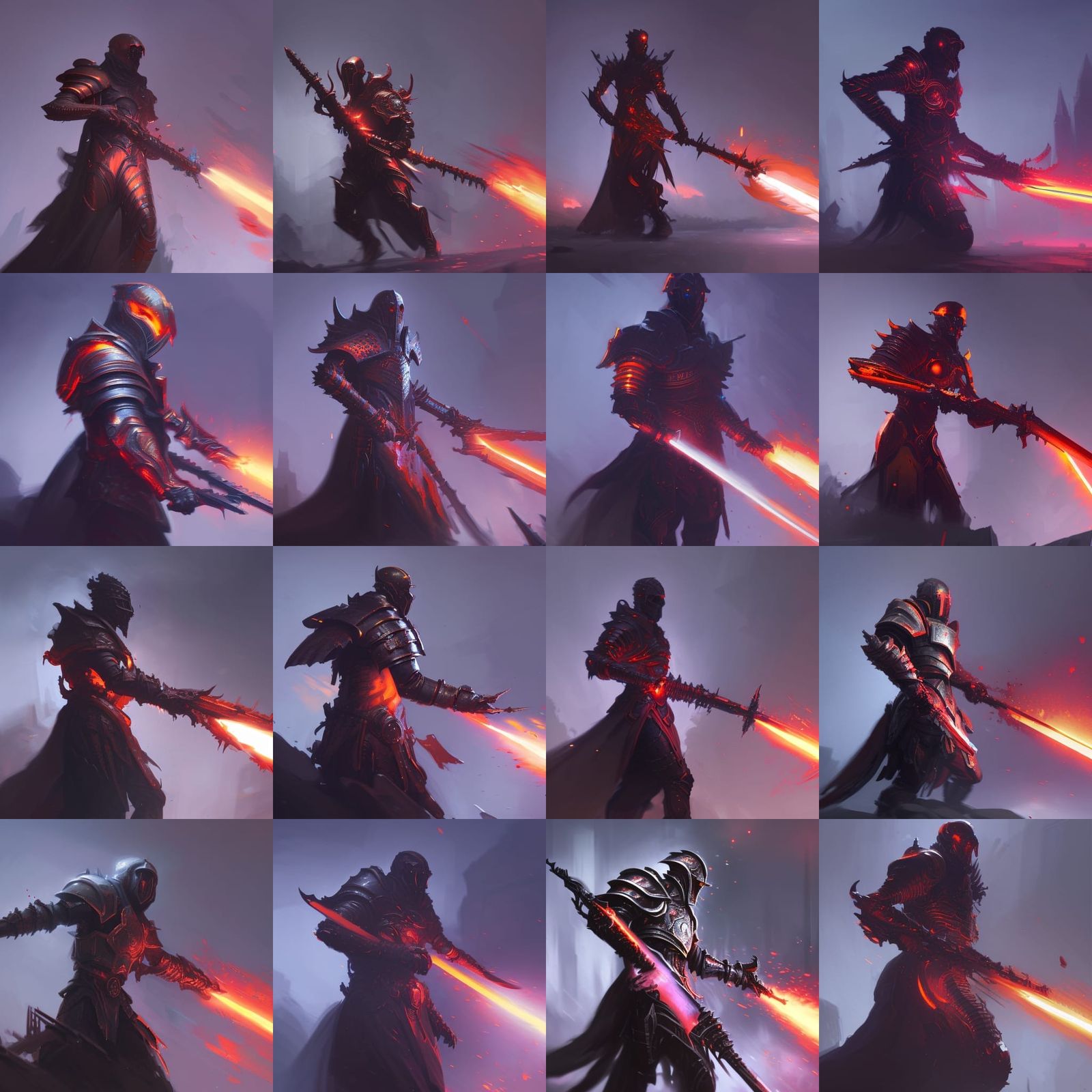 Ghost Armor with Fire Sword in Dark Fantasy Style