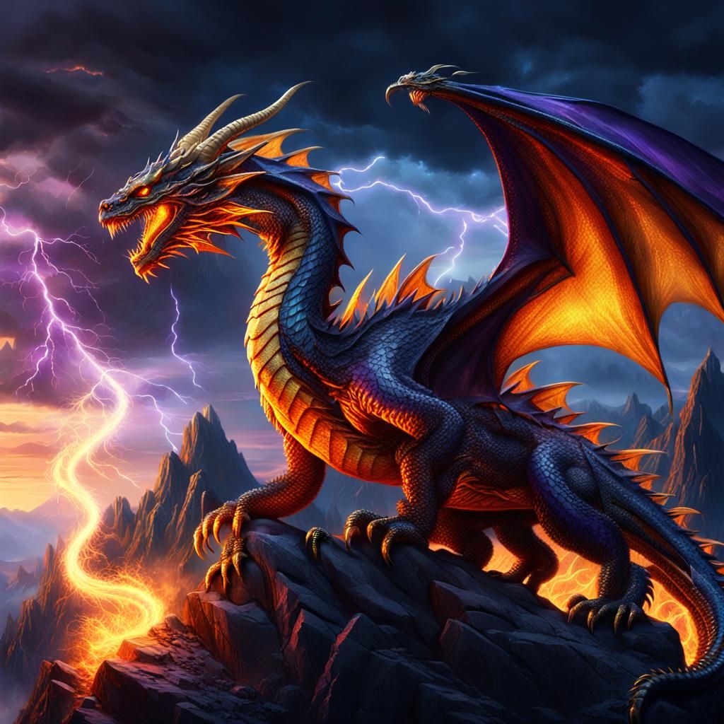 Majestic Dragon in Lightning Storm: Epic Fantasy Art